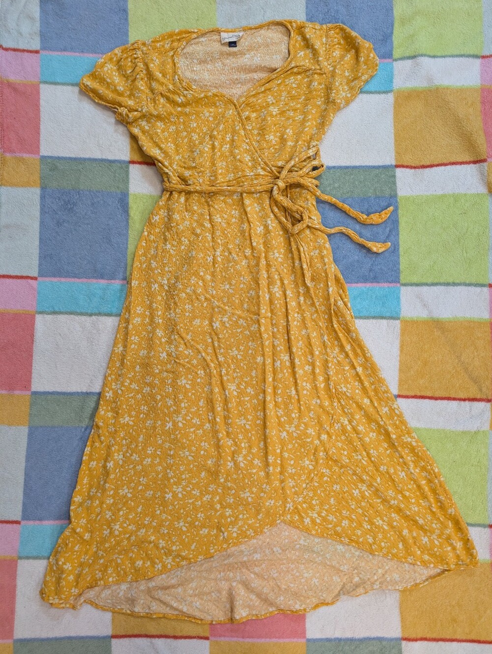 Universal Thread Yellow Floral Wrap Dress High Low Summer